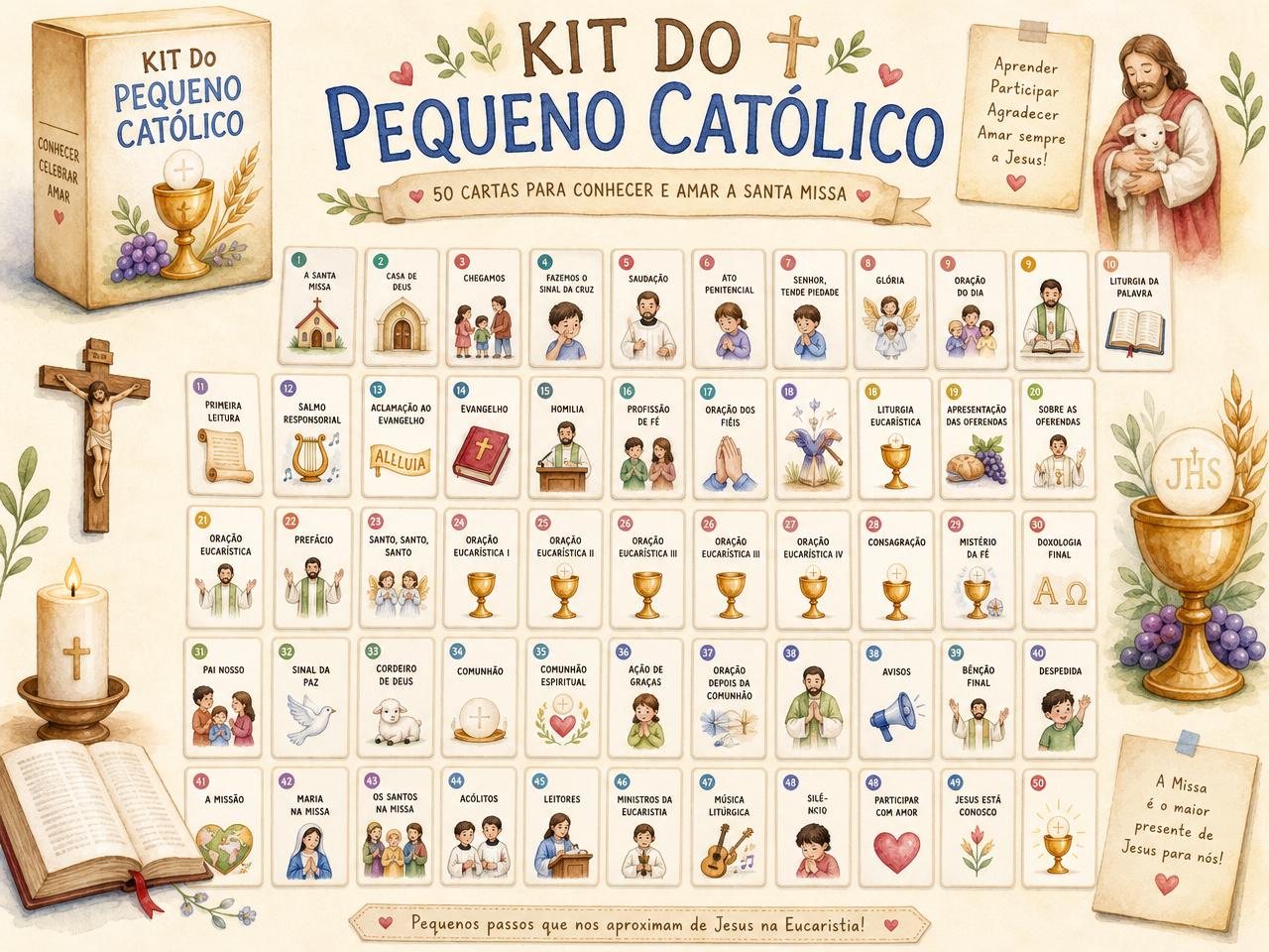 Prévia do Kit do Pequeno Católico — coleção de ilustrações da Santa Missa